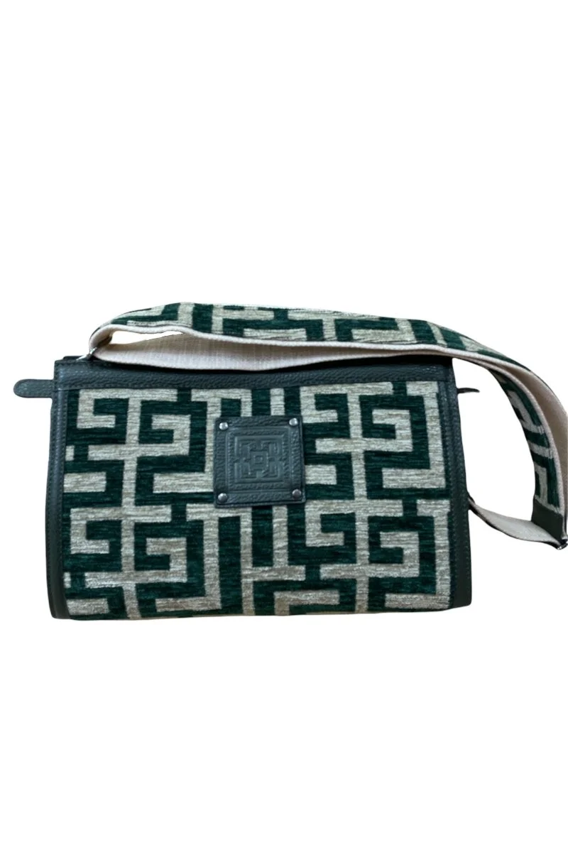 Φωτογραφία προϊόντος: Midneto Erofili Cypress Green Beige Chenille Labyrinth Bag