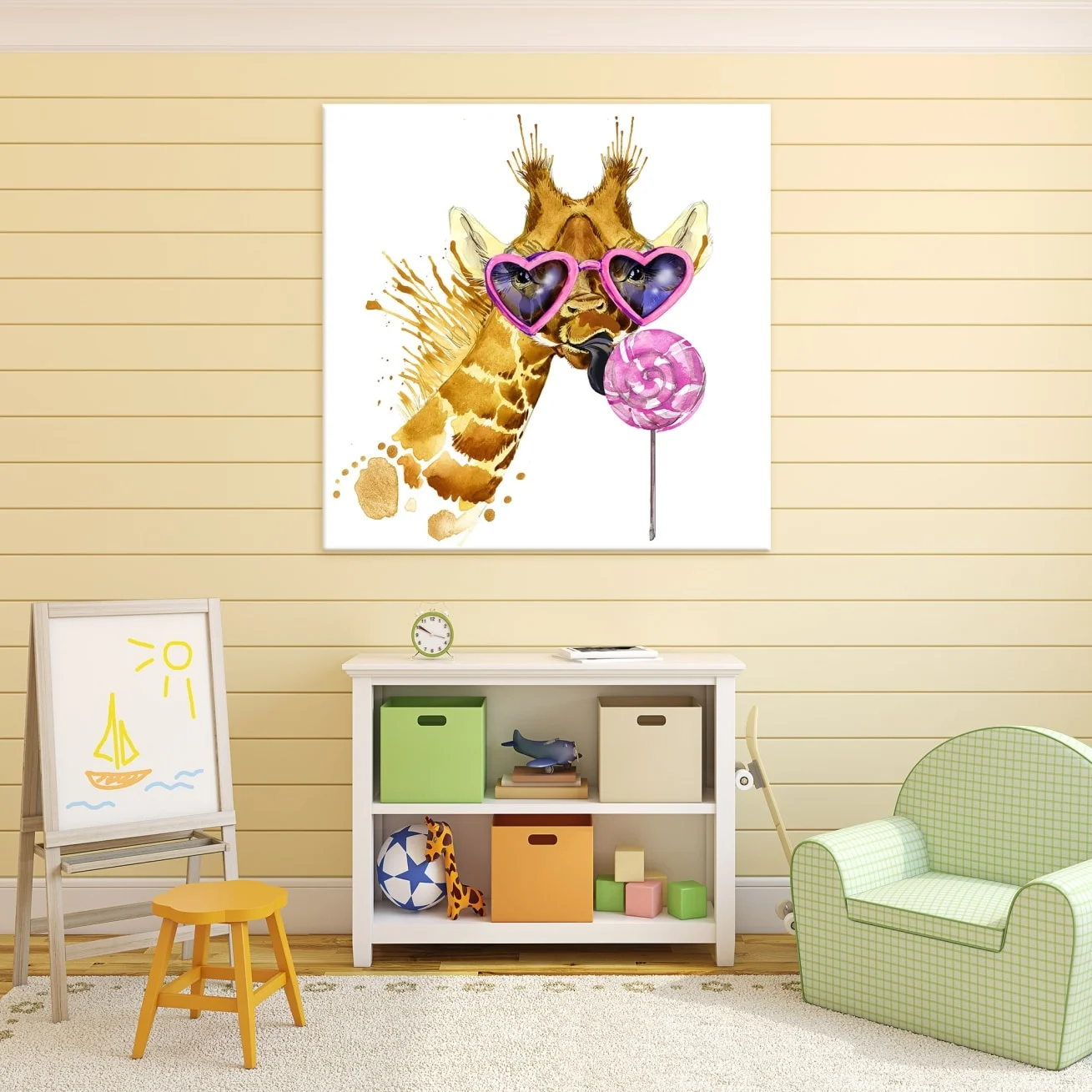 Φωτογραφία προϊόντος: Πίνακας Σε Καμβά - Trendy Giraffe With Lollipop
