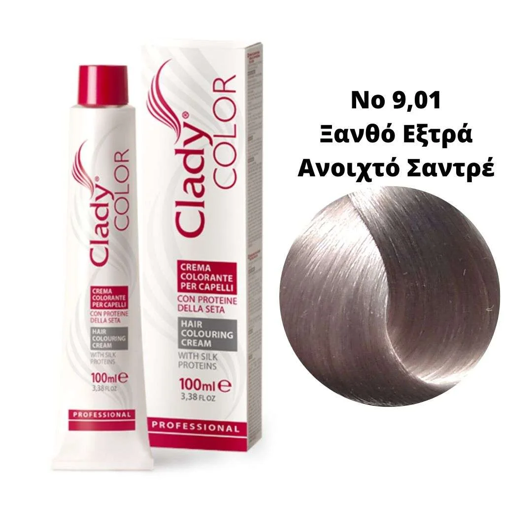 Φωτογραφία προϊόντος: Clady Color Βαφή Μαλλιών Με Πρωτεΐνες Μεταξιού Νο 9.01 Ξανθό 'Εξτρα Ανοιχτό Σαντρέ 100ml