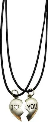 Φωτογραφία προϊόντος: Σετ 2 Κολιέ Μαύρο Σκοινάκι Σκέτο Ρυθμιζόμενο I Love you Αγίου Βαλεντίνου Ορείχαλκος
