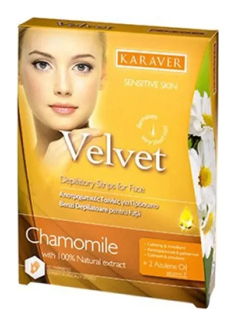 Φωτογραφία προϊόντος: Karaver Velvet Sensitive Body Αποτριχωτικές Ταινίες Σώματος με Χαμομήλι 20τμχ