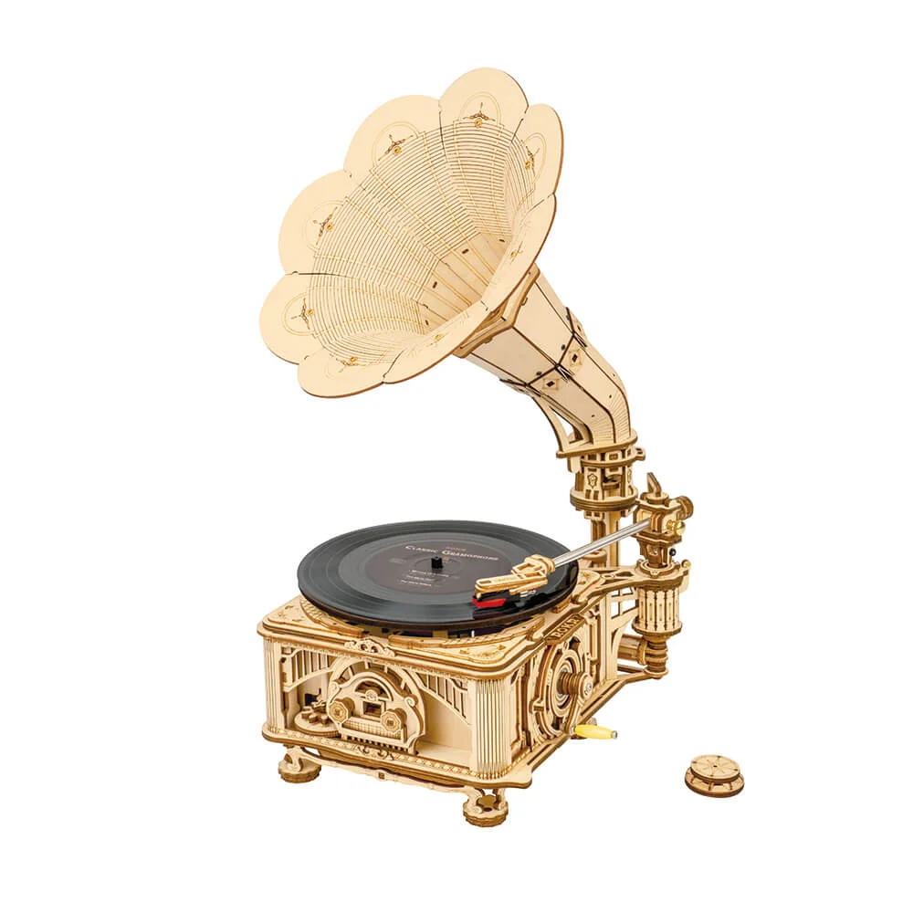 Φωτογραφία προϊόντος: 3D Wooden Puzzles and Mechanical Models Ξύλινη κατασκευή ROBOTIME Γραμόφωνο（Electric + Hand rotate mode)