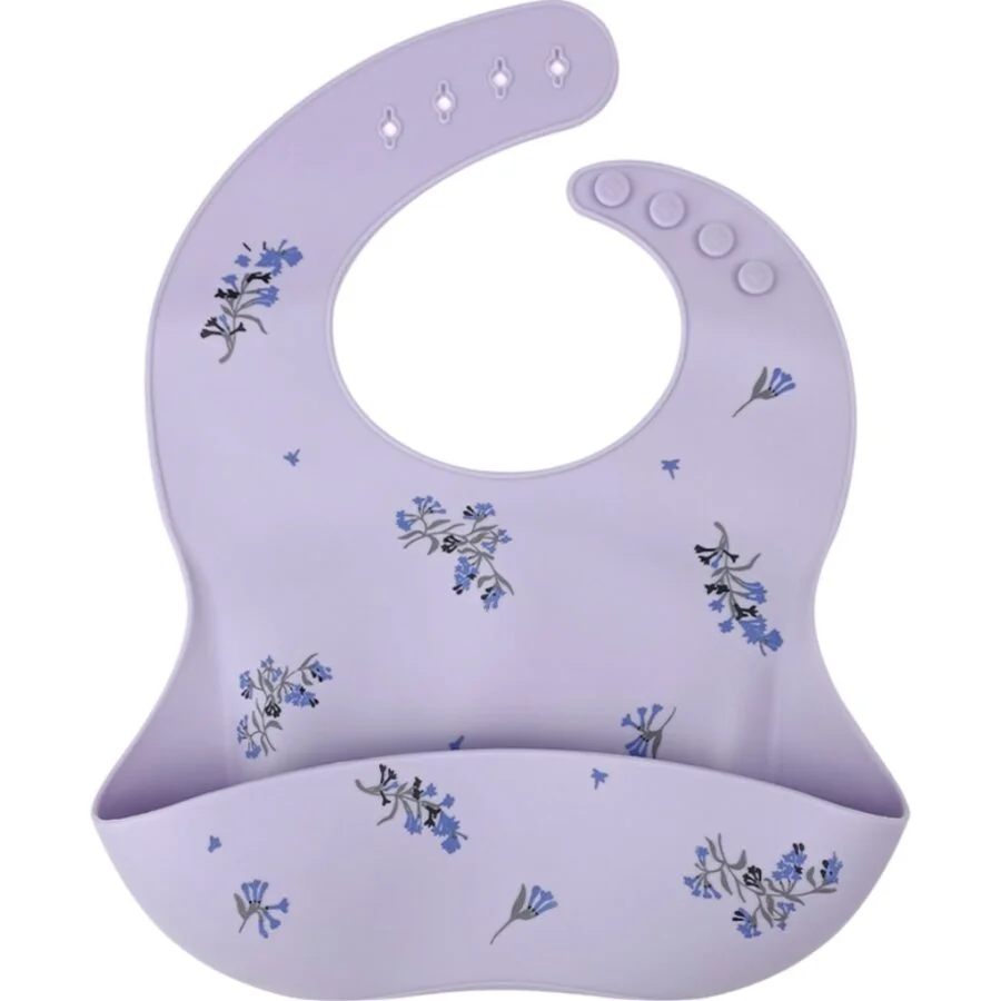 Φωτογραφία προϊόντος: Lilac, Flowers, Σαλιάρα σιλικόνης 6m+ με θήκη περισυλλογής τροφίμων, Queen Mother