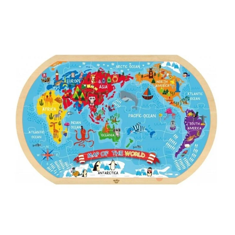 Φωτογραφία προϊόντος: Παιδικό Puzzle Ξύλινο Tooky Toy Παγκόσμιος Χάρτης 30×45cm 36pcs 3+ Ετών TY123