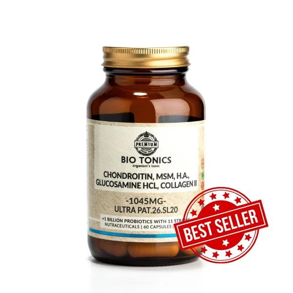 Φωτογραφία προϊόντος: Bio Tonics Premium Χονδροϊτίνη, MSM, Υαλουρονικό, Γλυκοζαμίνη, Κολλαγόνο II 1045mg 60 φυτικές κάψουλες - Bio Tonics