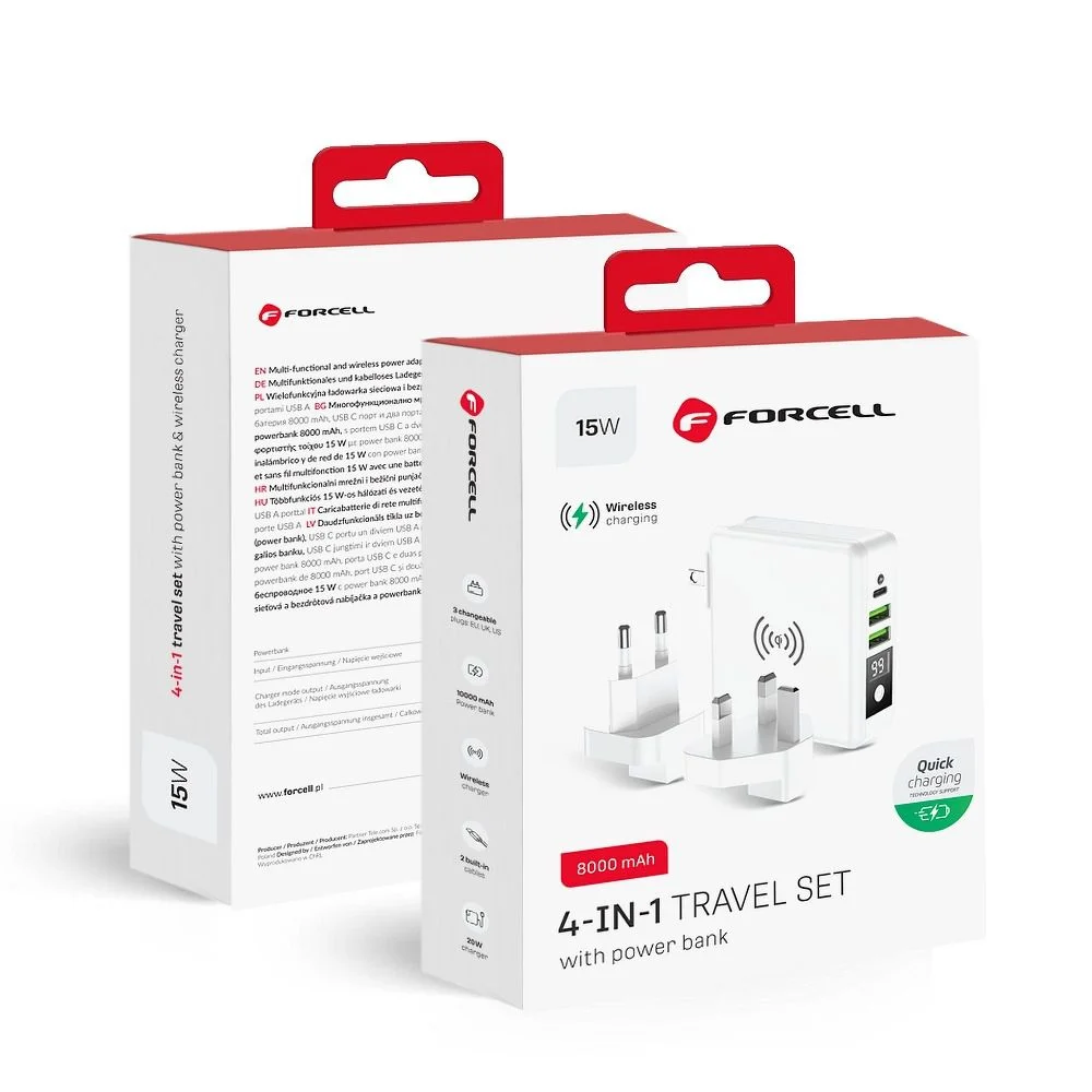 Φωτογραφία προϊόντος: Multifunction Charger Forcell 15W 4in1 with USB/USB-C socket, power bank 8000mAh and wireless charging