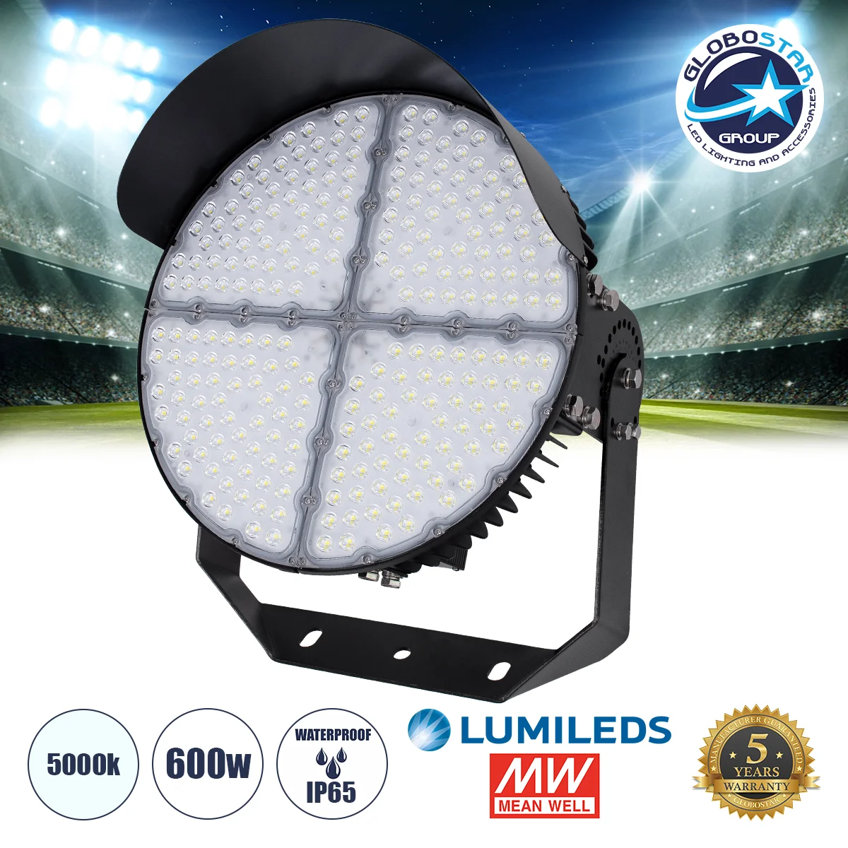 Φωτογραφία προϊόντος: GloboStar® CYCLOP 90107 LED Προβολέας Γηπέδου 600W 96000LM 60° AC 100-277V IP65 - Ψυχρό Λευκό 5000K - MeanWell Driver + LumiLEDs Chip - 5 Years Warranty