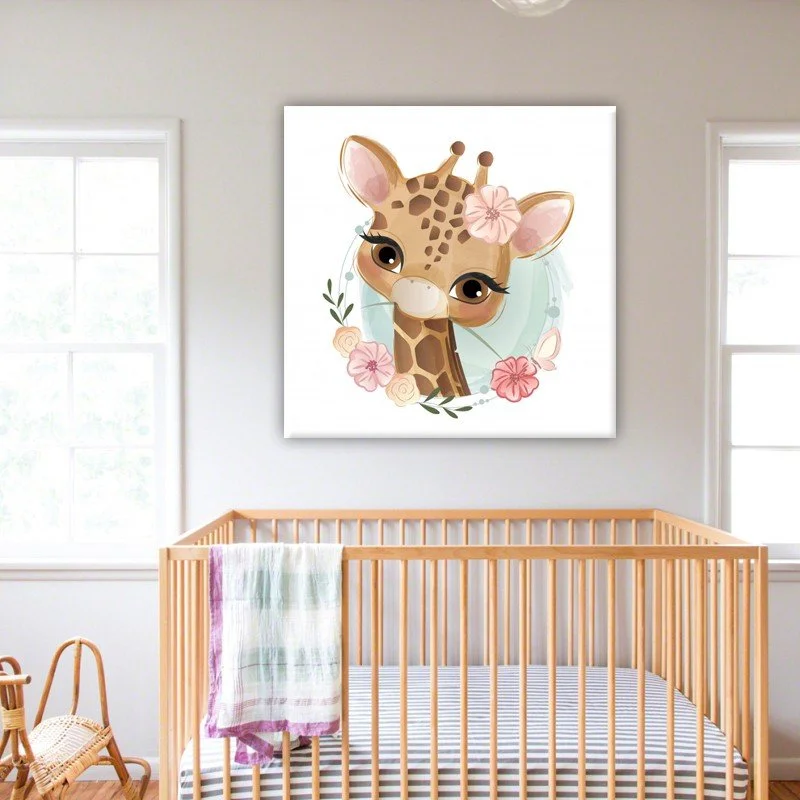 Φωτογραφία προϊόντος: Πίνακας Σε Καμβά - Cute Giraffe With Flowers