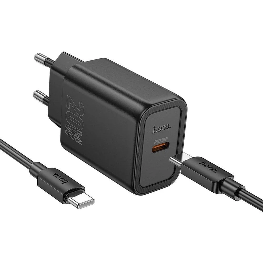 Φωτογραφία προϊόντος: Phone charger Hoco USB C QC PD 20W + cable USB C to USB C N60 black