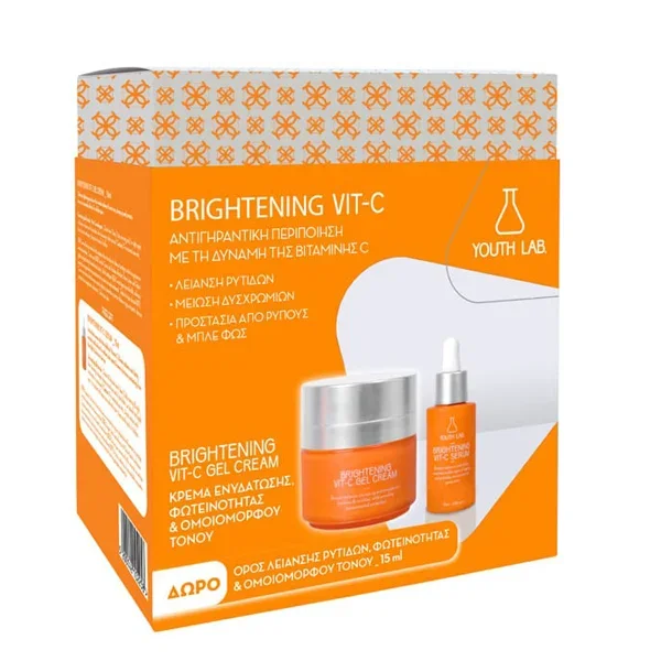 Φωτογραφία προϊόντος: Youth Lab. Promo Brightening Vit-C Σετ Περιποίησης με Brightening Vit-C Κρέμα-Gel για Ενυδάτωση, Φωτεινότητα + Ομοιόμορφο Τόνο, 50ml + Δώρο Brightening Vit-C Ορός για Λείανση Ρυτίδ