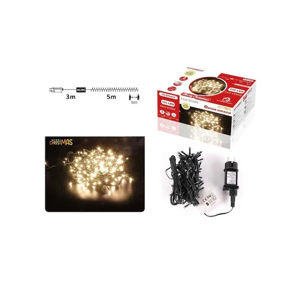 Φωτογραφία προϊόντος: OEM 100 Λαμπάκια LED Θερμό Λευκό σε Σειρά με Πράσινο Καλώδιο και Προγράμματα AN57295