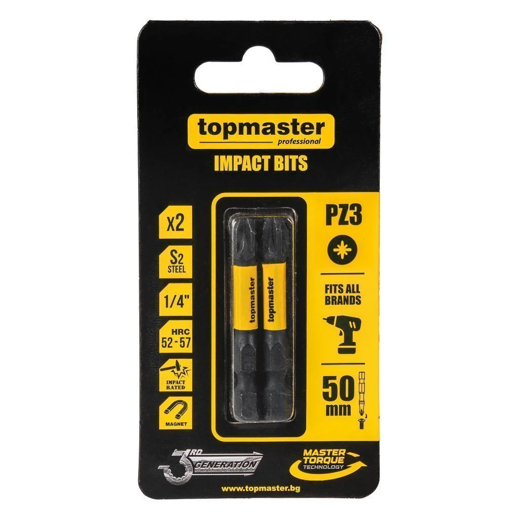Φωτογραφία προϊόντος: Topmaster Μύτες κατσαβιδιού Impact Σταυρός με Μέγεθος PZ3 50mm 2τεμ. 338735 TOP MASTER