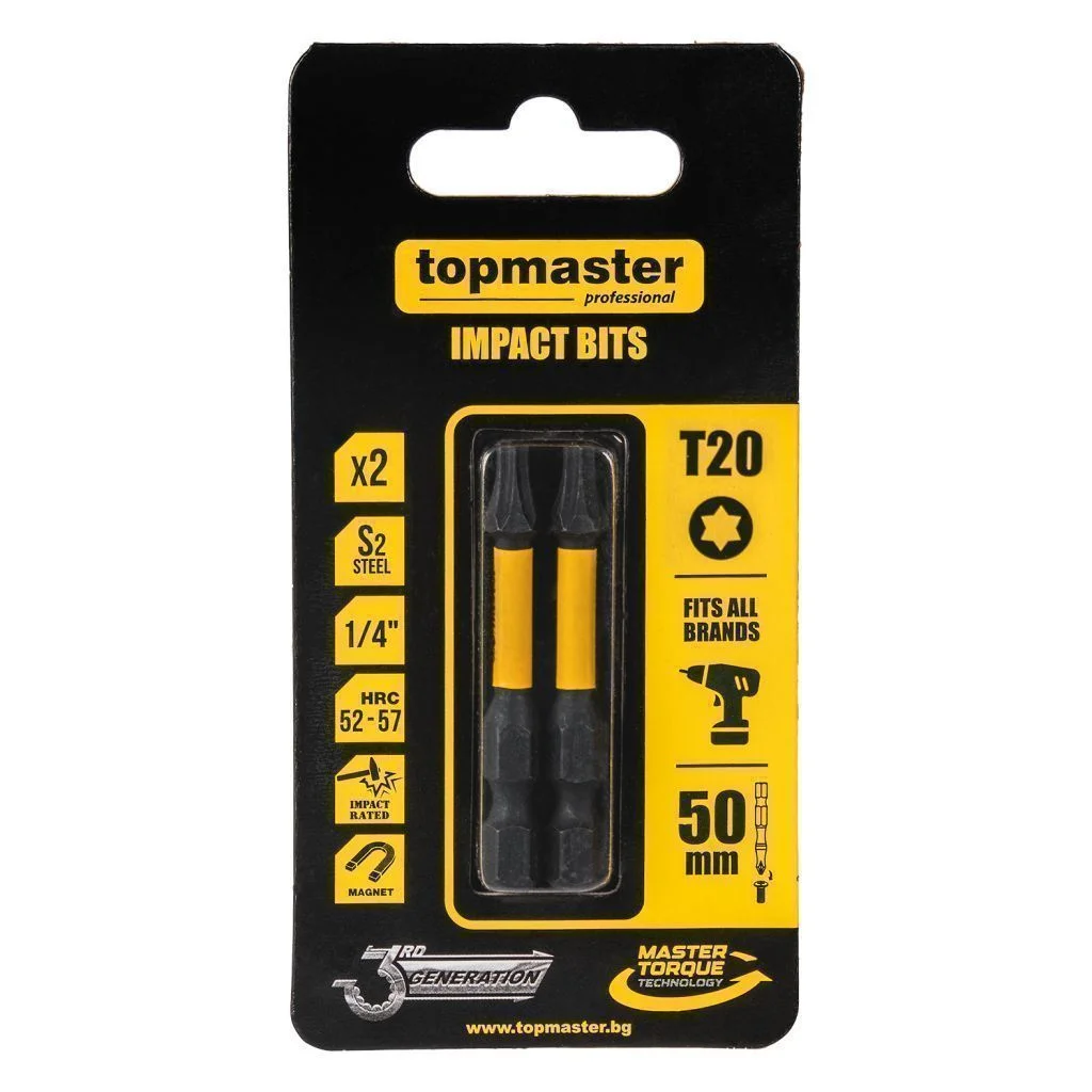 Φωτογραφία προϊόντος: Topmaster Μύτες κατσαβιδιού Impact Torx με Μέγεθος TX20 50mm 2τεμ. 338737 TOP MASTER