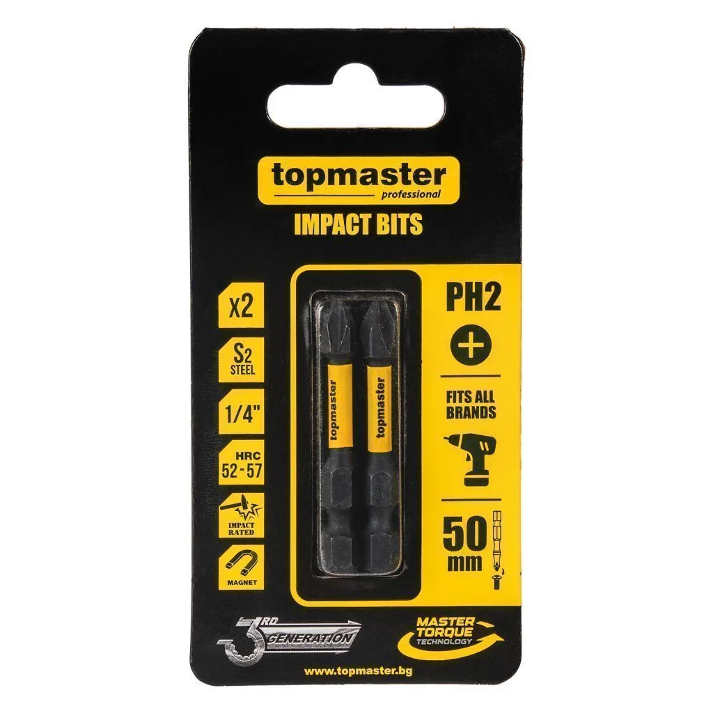 Φωτογραφία προϊόντος: Topmaster Μύτες κατσαβιδιού Impact Σταυρός με Μέγεθος PH2 50mm 2τεμ. 338731 TOP MASTER
