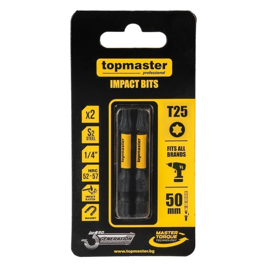 Φωτογραφία προϊόντος: Topmaster Μύτες κατσαβιδιού Impact Torx με Μέγεθος TX25 50mm 2τεμ. 338738 TOP MASTER