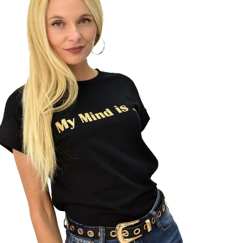 Φωτογραφία προϊόντος: First Woman T-shirt με τύπωμα my mind is... / Μαύρο