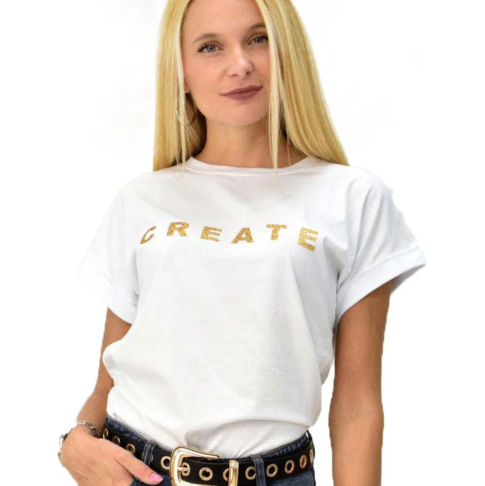 Φωτογραφία προϊόντος: First Woman T-shirt με τύπωμα create / Λευκό