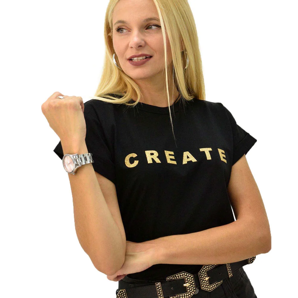 Φωτογραφία προϊόντος: First Woman T-shirt με τύπωμα create / Μαύρο