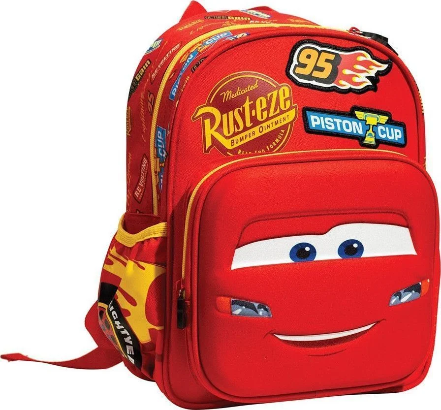 Φωτογραφία προϊόντος: Cars 3D Badges Σχολική Τσάντα Πλάτης Νηπιαγωγείου σε Κόκκινο χρώμα Μ25 x Π15 x Υ30cm