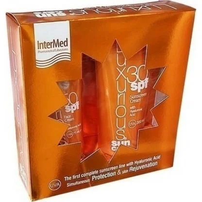 Φωτογραφία προϊόντος: Intermed Luxurious Sun Care Pack Σετ με Αντηλιακή Κρέμα Προσώπου SPF50, 75ml + Αντηλιακό Γαλάκτωμα Σώματος SPF30, 200ml