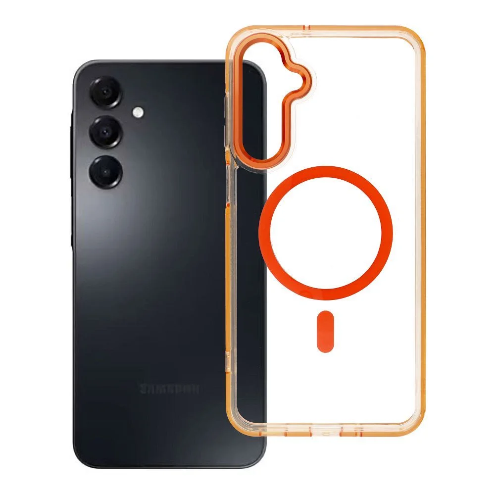 Φωτογραφία προϊόντος: . Case FRAME CLEAR HYBRID MAG COVER compatible with MagSafe for SAMSUNG A16 hermes orange