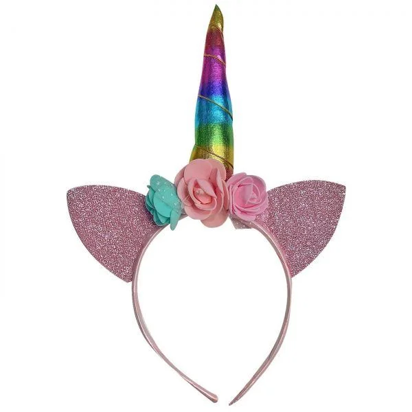 Φωτογραφία προϊόντος: Στέκα Unicorn trendy με αυτιά, glitter και λουλούδια