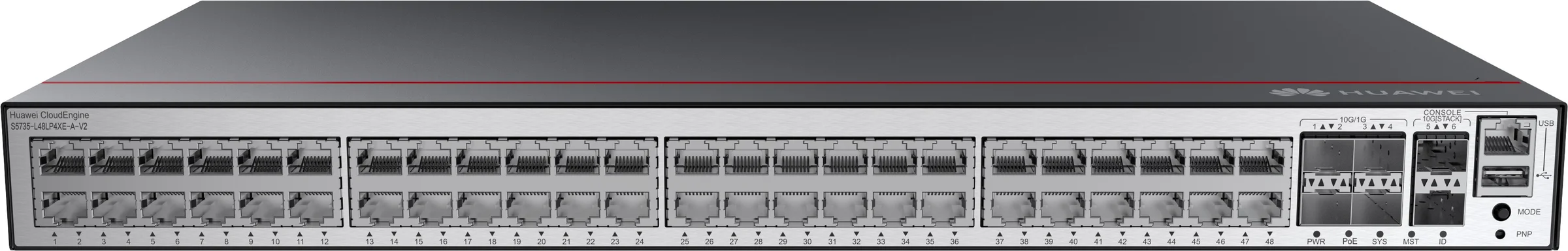 Φωτογραφία προϊόντος: HUAWEI S5735-L48LP4XE-A-V2 (48*10/100/1000BASE-T ports, 4*10GE SFP+ ports, 2*12GE stack ports, PoE+, AC power)