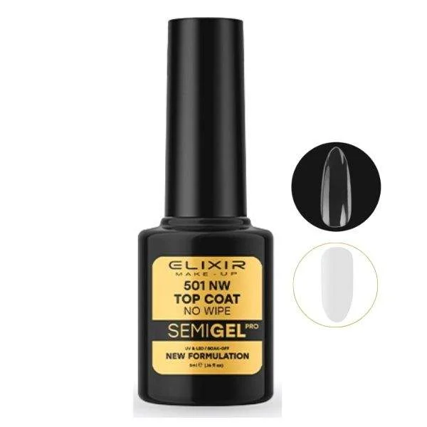 Φωτογραφία προϊόντος: Elixir Professional Semi Gel 501 Top Coat No Wipe για Ημιμόνιμο Βερνίκι Νυχιών 5ml