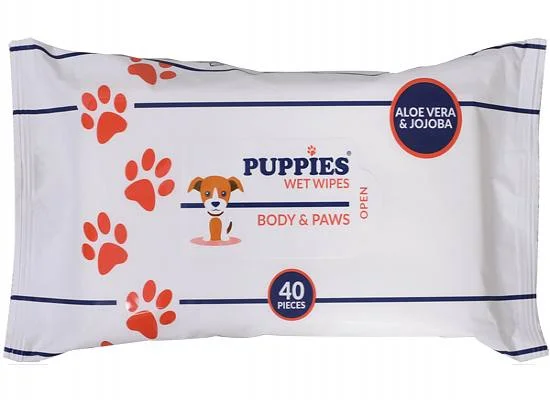 Φωτογραφία προϊόντος: Puppies Μαντηλάκια καθαρισμού Για πόδια & σώμα (40 τεμ). Με Aloe Vera & Jojoba.