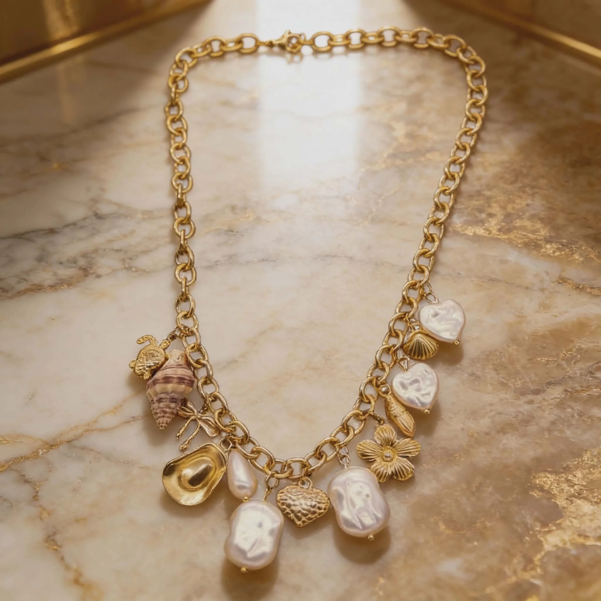 Φωτογραφία προϊόντος: LAVORE Pearl & Ocean Charm Necklace in Stainless Steel