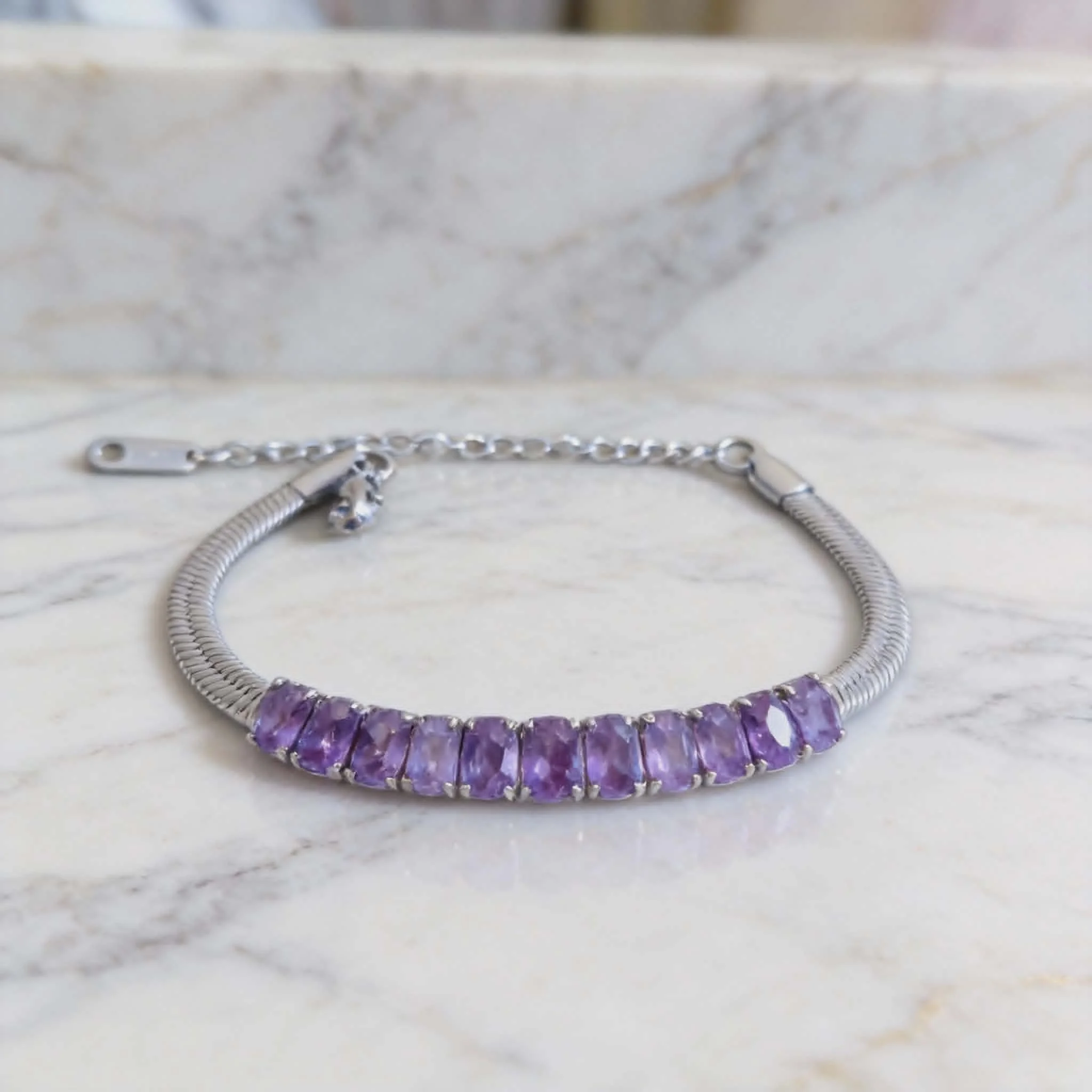 Φωτογραφία προϊόντος: LAVORE Purple Baguette Crystal Bracelet Silver Stainless Steel