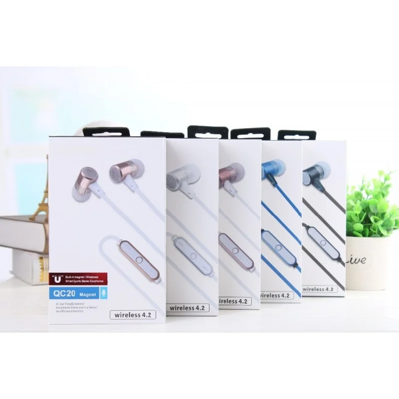 Φωτογραφία προϊόντος: BASS Bluetooth Wireless 4.2 In Ear Headphones QC20 Magnet Blister OEM