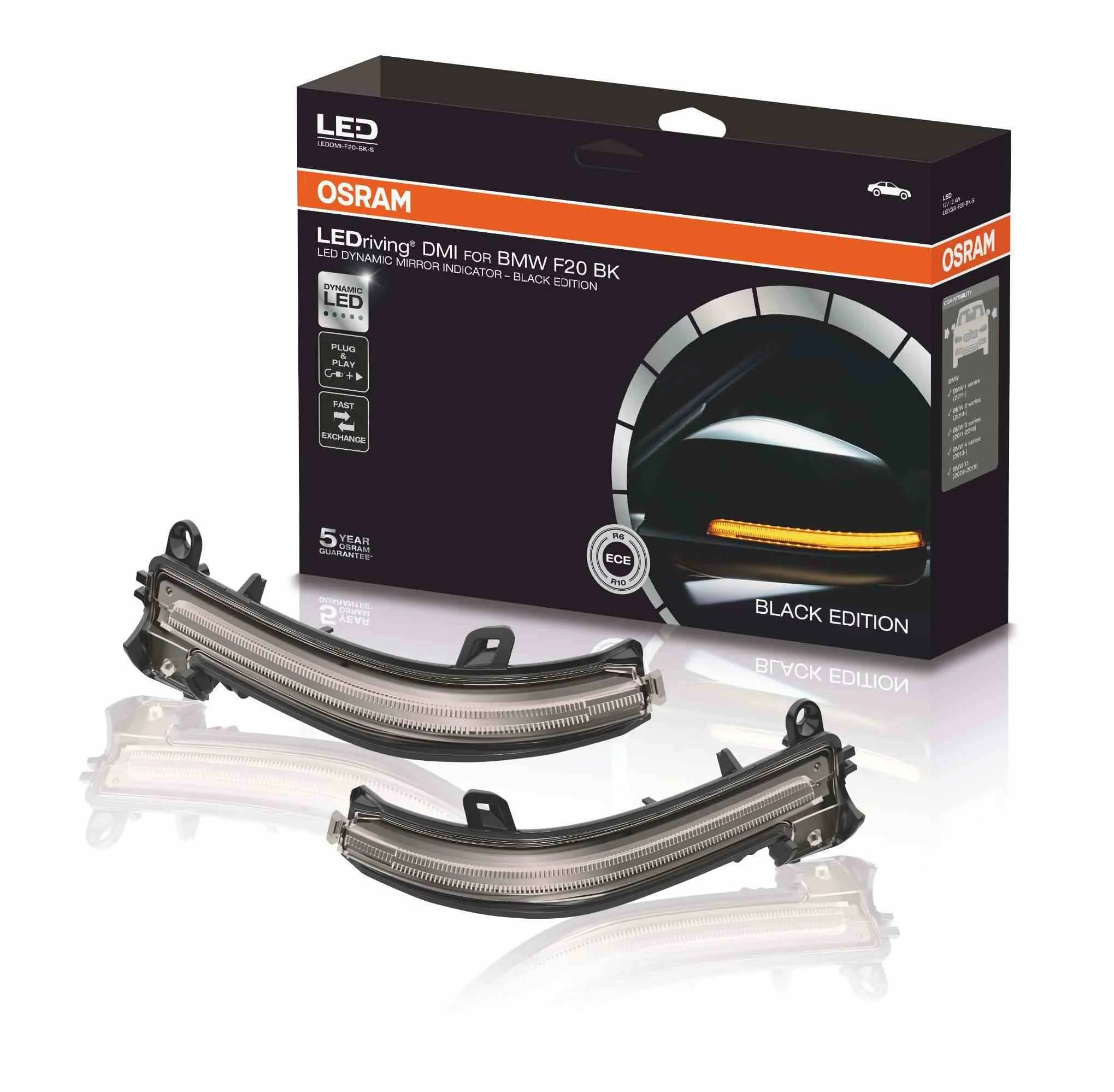 Φωτογραφία προϊόντος: OSRAM LEDRiving® Dynamic LED φλας καθρέφτη σετ 2 τεμαχίων BMW 1 F20 F21 F52 2 3 4 X1 E84 Black Edition