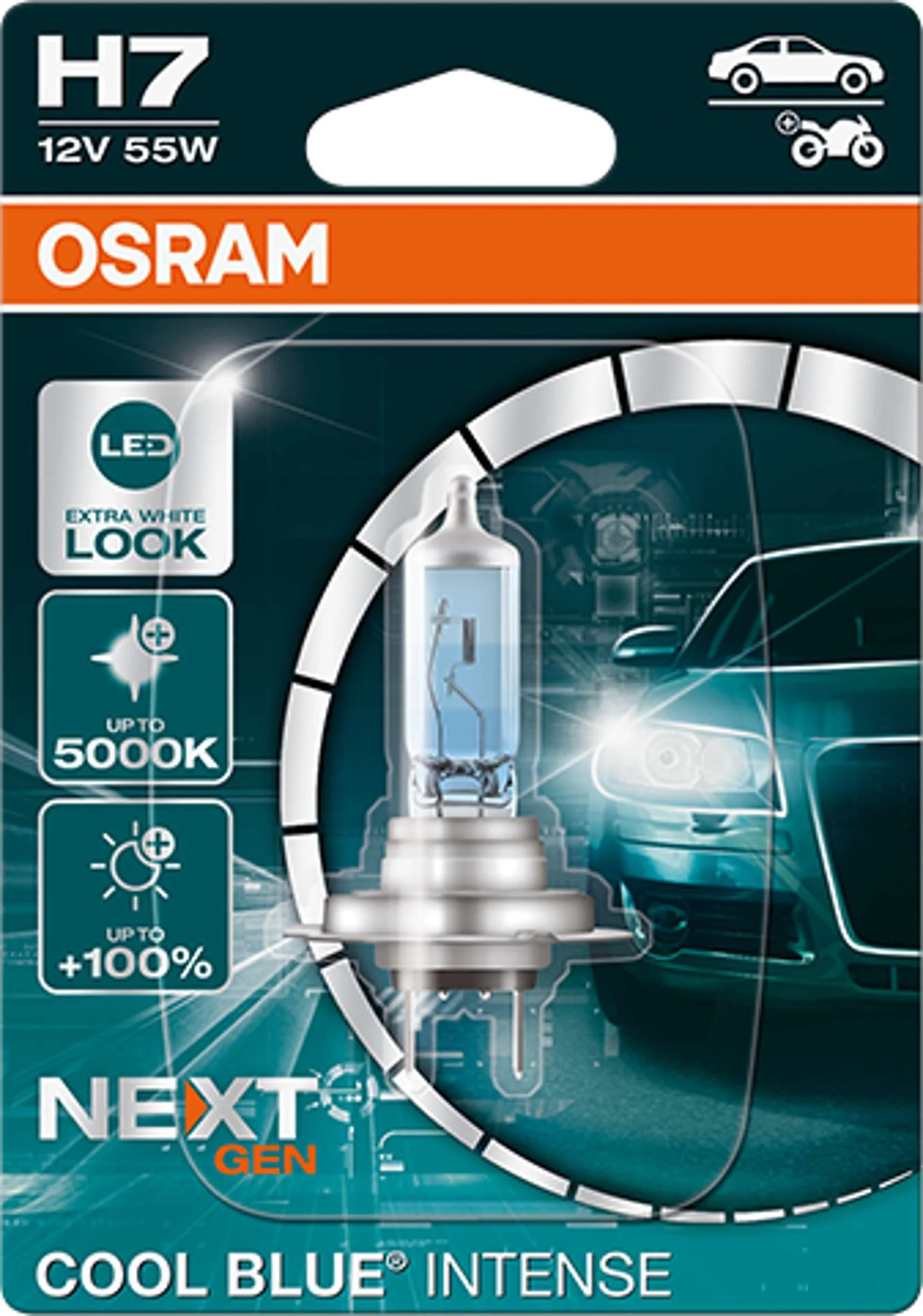Φωτογραφία προϊόντος: Λαμπα OSRAM H7 12V 55W PX26d Cool Blue INTENSE NextGeneration 5000K + 100% 1τμχ