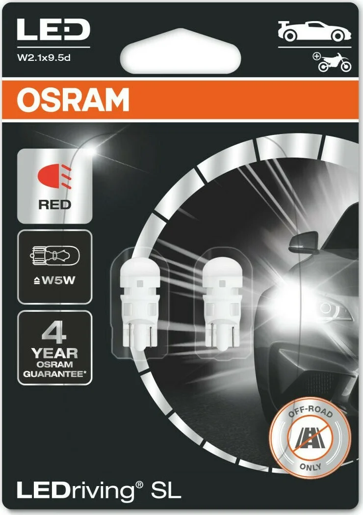 Φωτογραφία προϊόντος: Λάμπες Osram T10 12V 0.8W LEDriving SL Red 2825DRP-02B