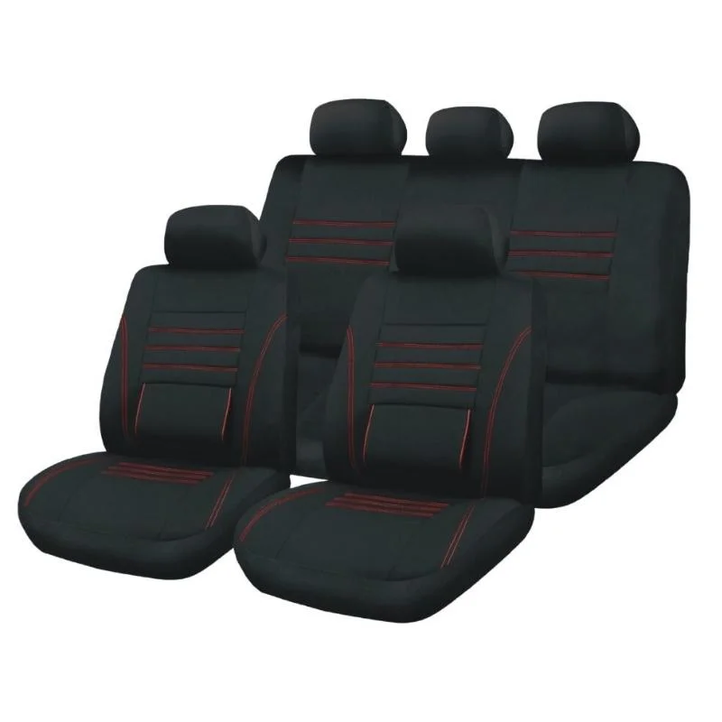 Φωτογραφία προϊόντος: Kaver Comfy πλήρες σετ κάλυμμα αυτοκινήτου 11 τεμαχιών μαύρο με κοκκινες γραμμές