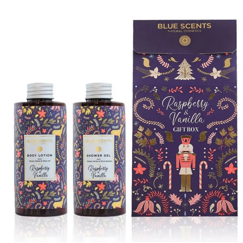 Φωτογραφία προϊόντος: Blue Scents Promo Gift Box Raspberry + Vanilla Αφρόλουτρο Σώματος 300ml + Ενυδατικό Γαλάκτωμα Σώματος 300ml