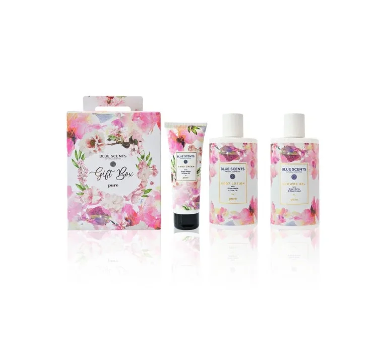 Φωτογραφία προϊόντος: Blue Scents Gift Box Pure Shower Gel, Αφρόλουτρο Σώματος – 300ml + Body Lotion, Ενυδατικό Γαλάκτωμα Σώματος – 300ml + Hand Cream Κρέμα Χεριών – 75ml