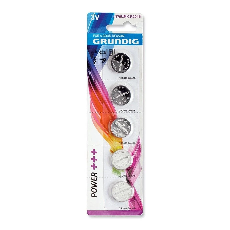 Φωτογραφία προϊόντος: Grundig Μπαταρίες Lithium καρτέλα 5 τεμαχίων CR2016 3V 70mAh Grunding 53893