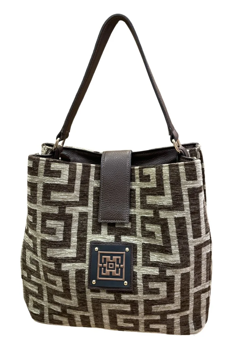 Φωτογραφία προϊόντος: Midneto Kore Dark Brown Beige Chenille Labyrinth Bag