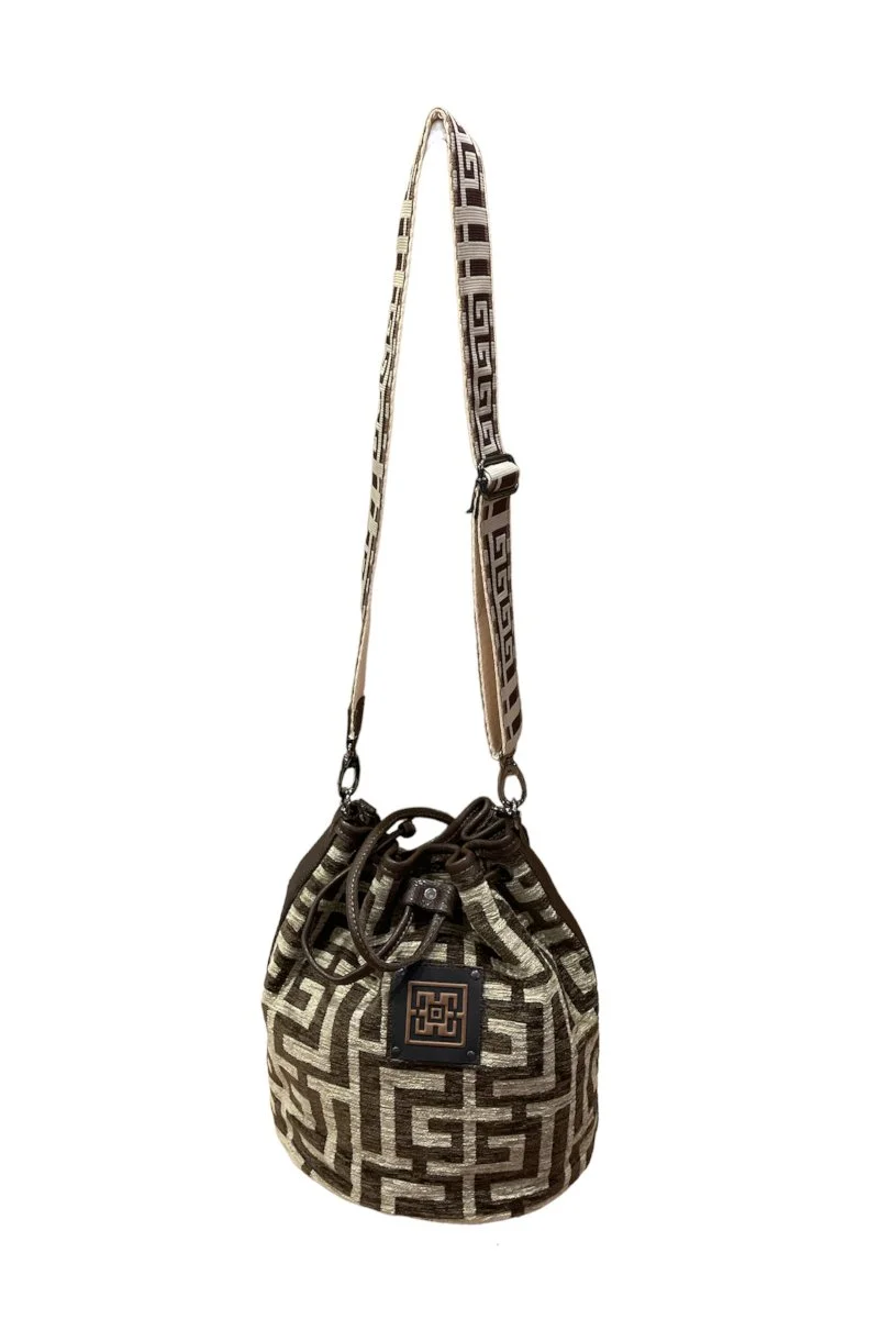 Φωτογραφία προϊόντος: Midneto Themis I Dark Brown Beige Chenille Labyrinth Bag