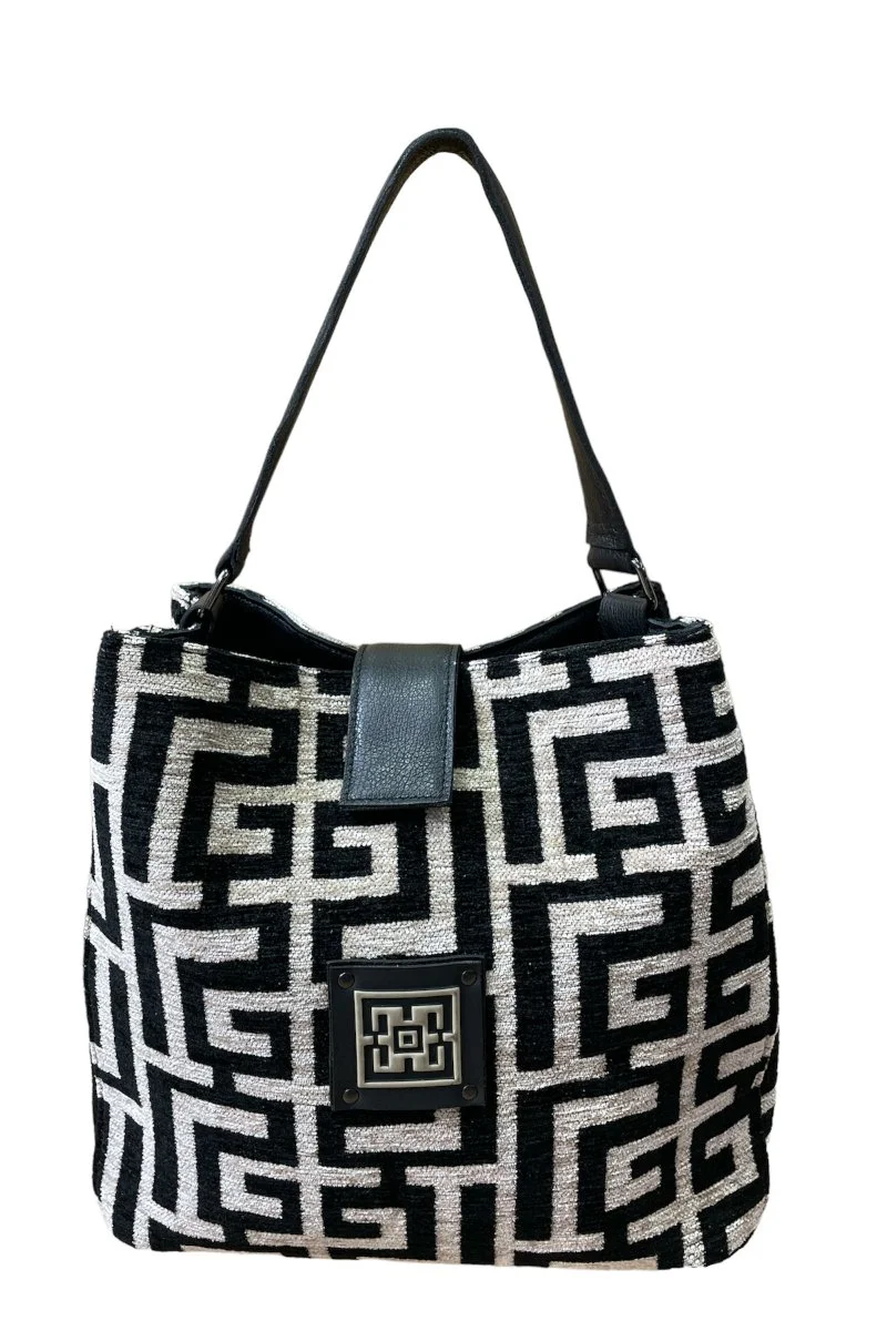Φωτογραφία προϊόντος: Midneto Kore Black Beige Chenille Labyrinth Bag