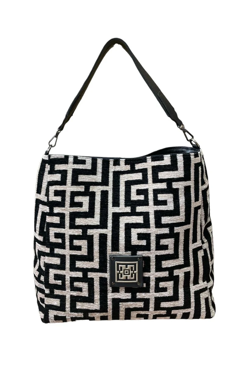 Φωτογραφία προϊόντος: Midneto Iokasti Black Beige Chenille Labyrinth Bag