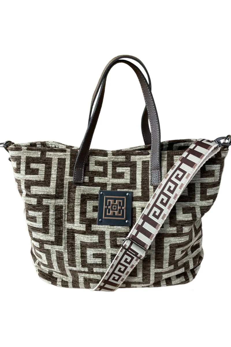Φωτογραφία προϊόντος: Midneto Calypso Dark Brown Beige Chenille Labyrinth Bag