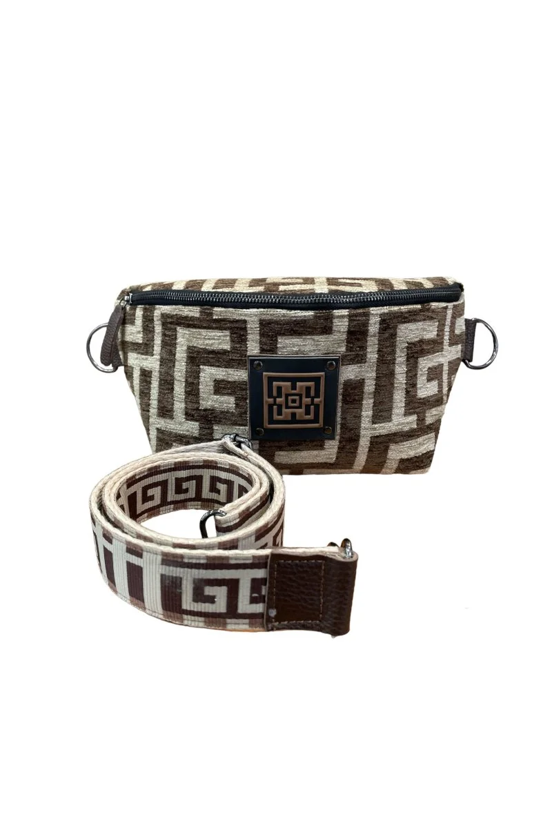 Φωτογραφία προϊόντος: Midneto Melpomene I Dark Brown Beige Chenille Labyrinth Bag