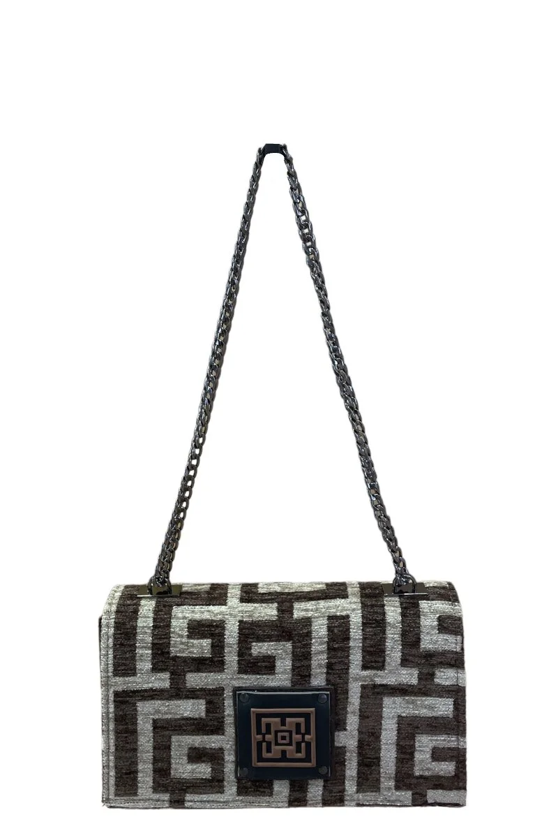 Φωτογραφία προϊόντος: Midneto Delos Dark Brown Beige Chenille Labyrinth Bag