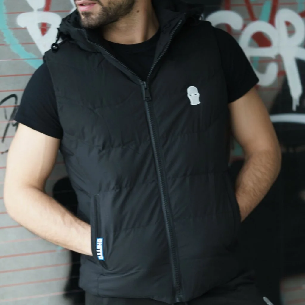 Φωτογραφία προϊόντος: Ghetto Men’s Puffer Vest with Embroidered Mask Logo | Streetwear Black
