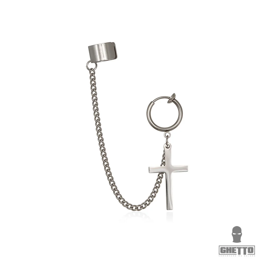Φωτογραφία προϊόντος: Ghetto Kpop Ear Chain Cross Buckle Stainless Steel Earring 1pcs