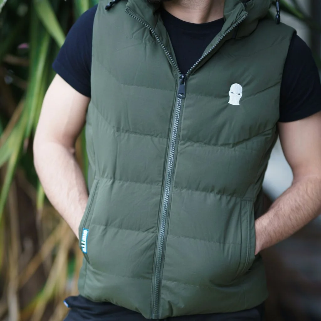 Φωτογραφία προϊόντος: Ghetto Men’s Puffer Vest with Embroidered Mask Logo | Streetwear Green