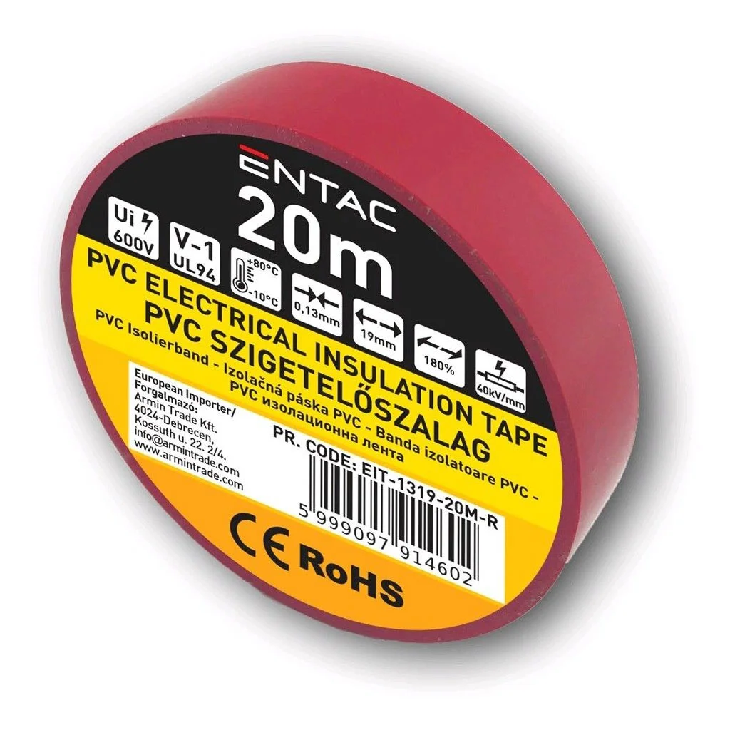Φωτογραφία προϊόντος: Entac Ταινία 19mm x 20m Κόκκινη - Μονωτική Ταινία